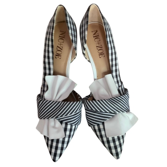 NIC+ZOE Shoes - Nic & Zoe Valentina Gingham Black & White Pointy Toe Bow Detail Rockabilly Sz 8